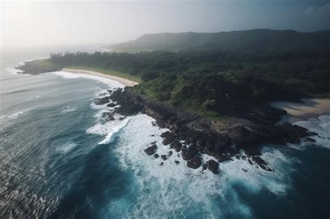 Premium Ai Image Aerial Perspective Of The Stunning Coastline And