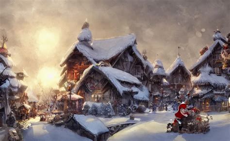 A Fabolous Painting Of Santa Claus Village Morning Stable Diffusion