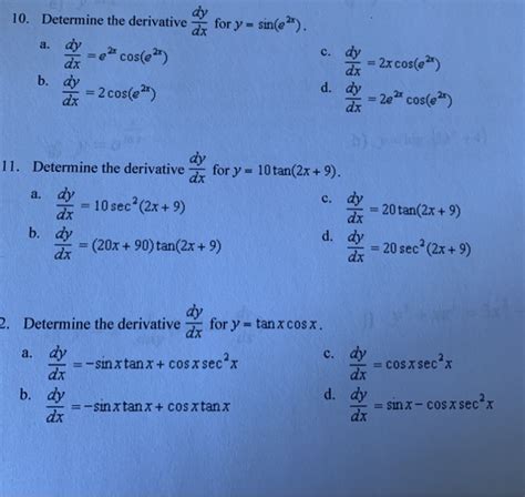 Solved 7 Determine The Derivative Dx A Dy C 5 Cos2x