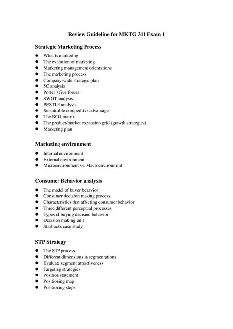 Exam One Guideline Review Guideline For Mktg Exam Strategic