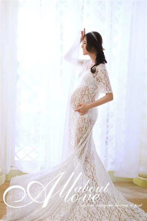 White Maternity Gown Photo Shoot Maternity Photography Props Lace