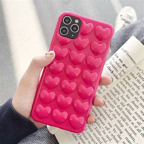 3d Love Heart Phone Case Cute Phone Case Aesthetic Phone Etsy