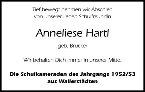 Traueranzeigen Von Anneliese Hartl Vrm Trauer De