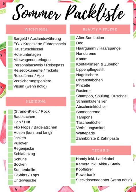 BASIC PACKLISTE FÜR DEINEN URLAUB Katefully Urlaubspackliste