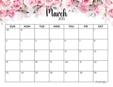 Printable March Calendar Floral Calendar Templates