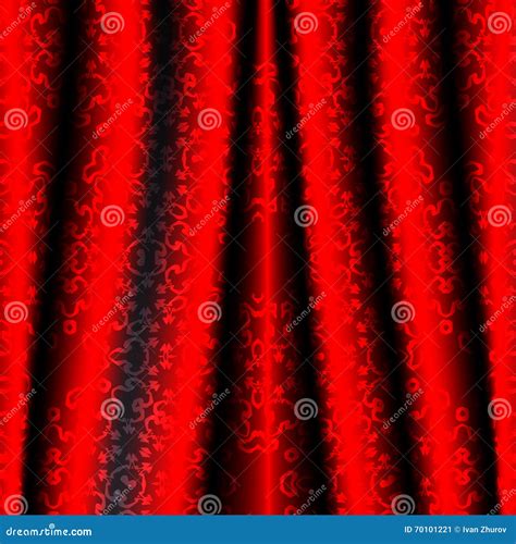 Fabric Red Burgundy Curtain With Royal Pattern Stock Vector