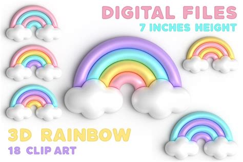 3d Rainbow Clip Art In Pastel Candy Colors