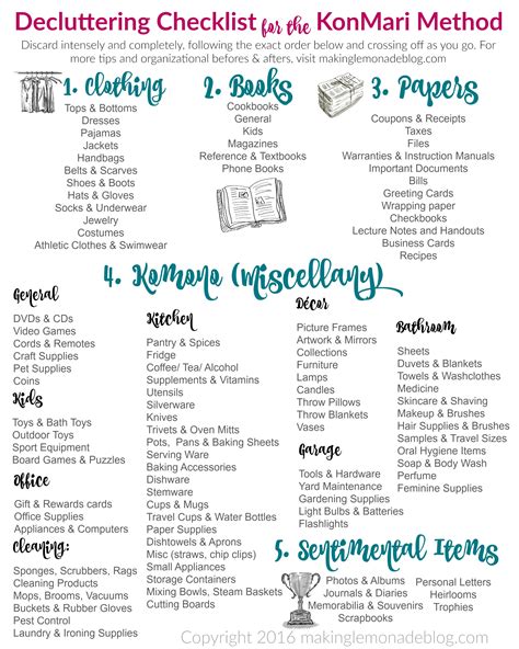 Free Printable Konmari Method Checklist