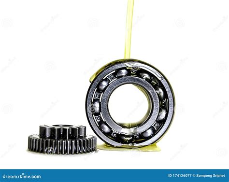 Gear And Bearing Industry In Lubricant Oiling White Background Stock