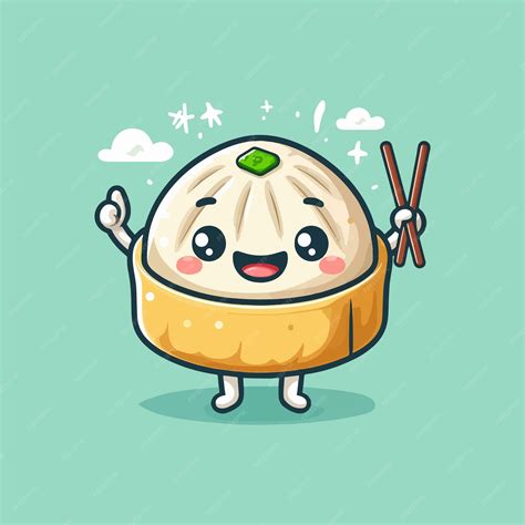 Cute Dim Sum Mascot Food Character Kawaii Dumpling Premium Ai