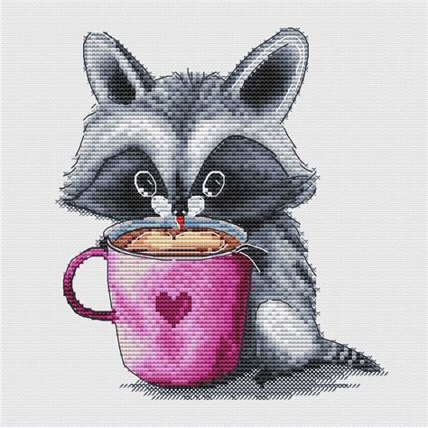 Coffee Lovers Raccoon Cross Stitch Pattern Code Fs Fun Sheep