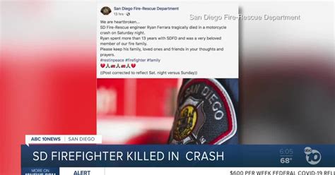 San Diego firefighter killed in motorcycle crash