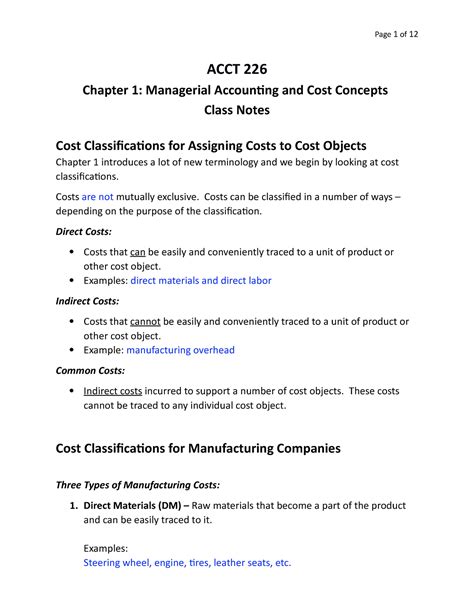 Cost Classifications In Managerial Accounting Studocu