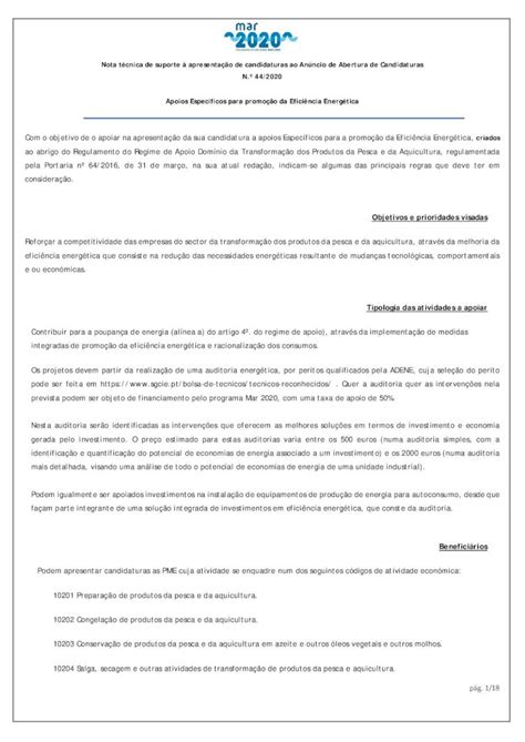 PDF Nota técnica de suporte à apresentação de candidaturas ao