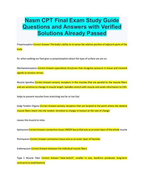 Answers To Nasm Cpt Exam Nasm Cpt Final Exam Study Guide Que