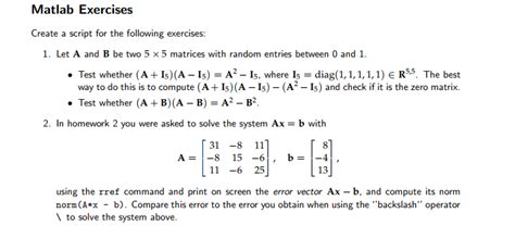 Solved Matlab Exercises Create A Script For The Following