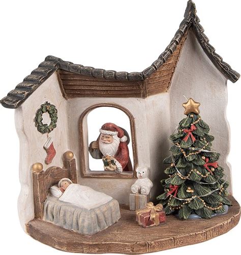 Clayre Eef Kerstdecoratie Met LED Verlichting Huis 18x11x17 Cm Wit