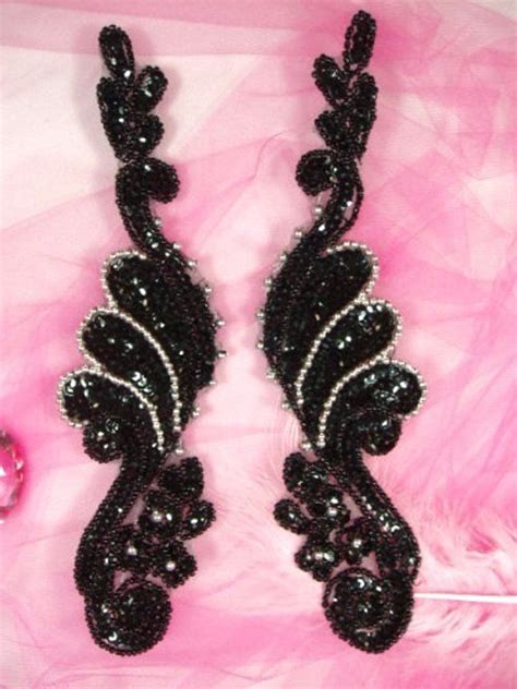 0016 Black Silver Mirror Pair Sequin Beaded Appliques 8 Etsy Beaded