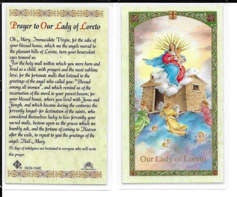 Laminated Prayer Card “Prayer to Our Lady of Loreto”.