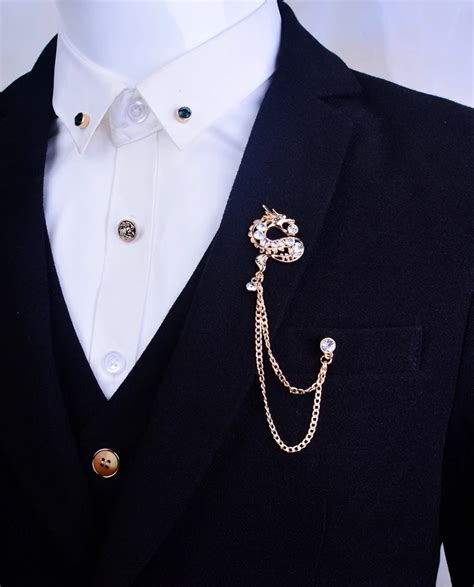 High End Men S Suit Blouse Tassel Brooch Collar Clip Brooch Pin Chain