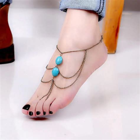 Sexy Lady Ankle Anklet Foot Chain Link Toe Turquoise Bracelet Sandal