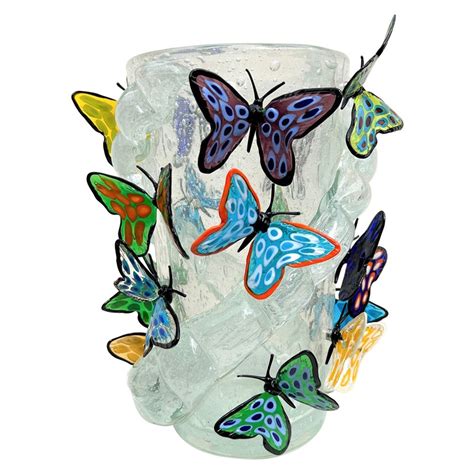 Costantini Modern Crystal Pulegoso Made Murano Glass Vase With Butterflies 2022 For Sale At 1stdibs