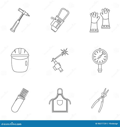 Welder Instrument Icon Set Outline Style Stock Vector Illustration