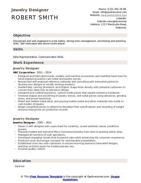 Jewelry Designer Resume Samples Qwikresume