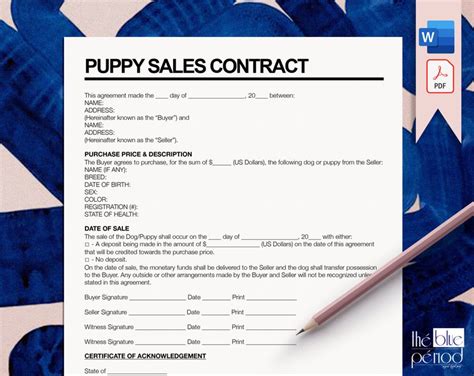 Editable Puppy Sales Contract Etsy