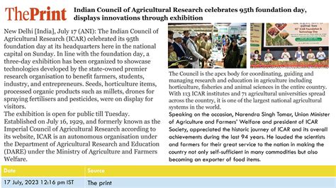 Indian Council Of Agricultural Research Celebrates Th Foundation Day