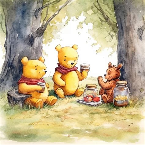 Premium Ai Image Winnie The Pooh And Friends Having A Picnic Under A