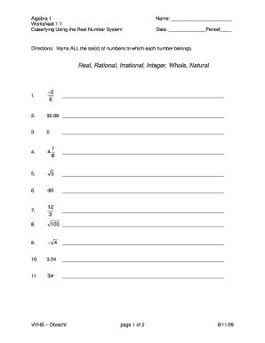 Classifying Real Numbers Worksheet Answer Key Pdf Fill Online