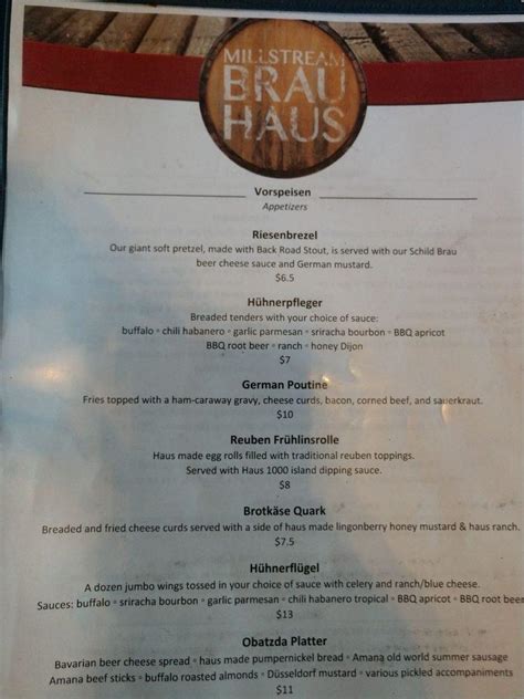 Menu At Millstream Brau Haus Restaurant Amana