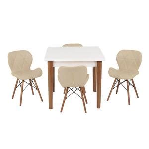 Conjunto Mesa De Jantar Luiza 80cm Branca 4 Cadeiras Slim Nude