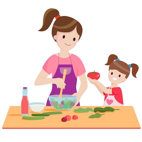 Mujer Con Ni O En La Cocina Mam E Hija Cocinan Familia Cocina Stock