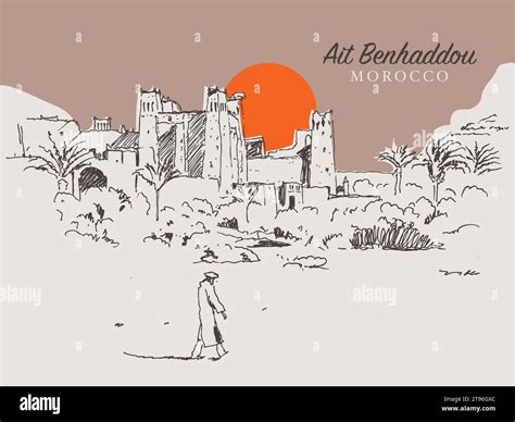 Dessin vectoriel dessiné à la main illustration d ait Benhaddou un