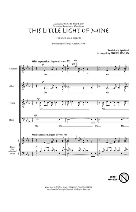 This Little Light Of Mine Arr Moses Hogan By Moses Hogan 4 Part Digital Sheet Music