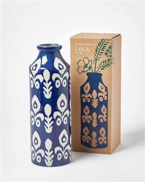 Lola Blue Ceramic Tall Vase Oliver Bonas