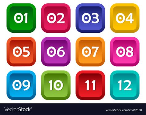 Colorful set square buttons with numbers from Vector Image