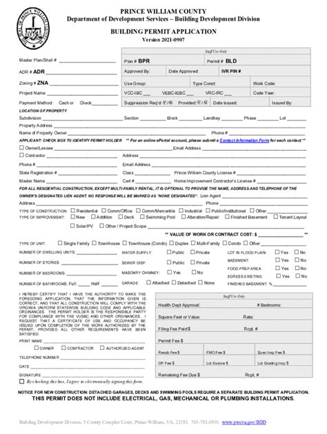 2021 2025 Form VA Building Permit Application Prince William County