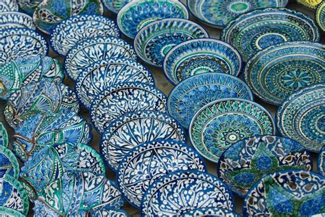 Traditional Uzbek Ceramic Plates Stock Photo - Image of kitchen, clay ...