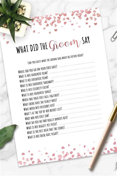 What Did The Groom Say Game Mr And Mrs Questions Quiz Etsy Uk Bridal Shower Games Hen Party