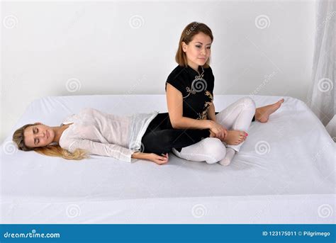 Thai Massage Massage Therapist Working With Woman Stock Image Image