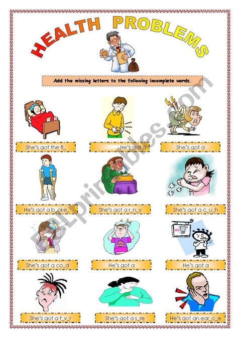 Health Problems I Esl Worksheet By Martha1936