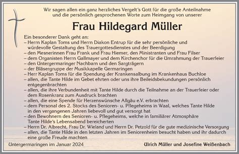 Traueranzeigen Von Hildegard M Ller Augsburger Allgemeine Zeitung