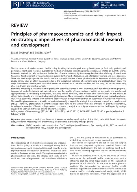 Pdf Principles Of Pharmacoeconomics And Their Impact On Strategic