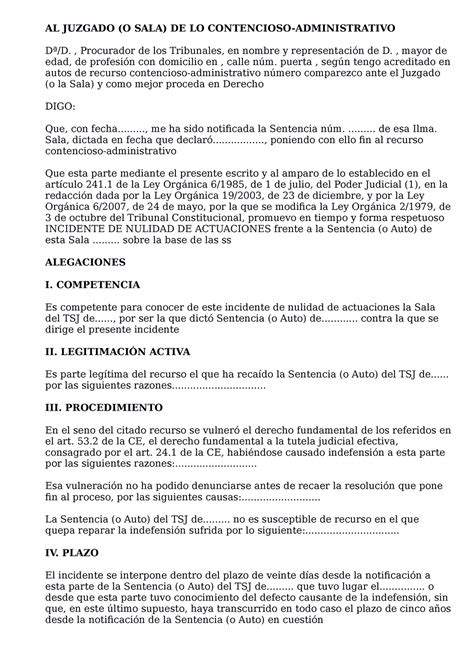 Incidente De Nulidad De Actuaciones Previo A La Interposición Del