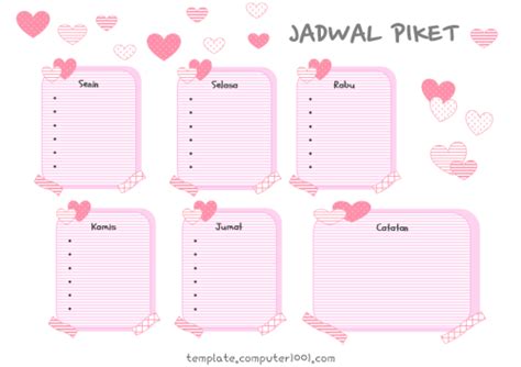 Template Jadwal Piket Word Heart Template Computer1001