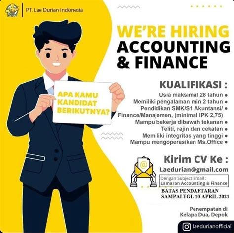 Lowongan Kerja Staff Accounting Finance Di PT Lae Durian Indonesia