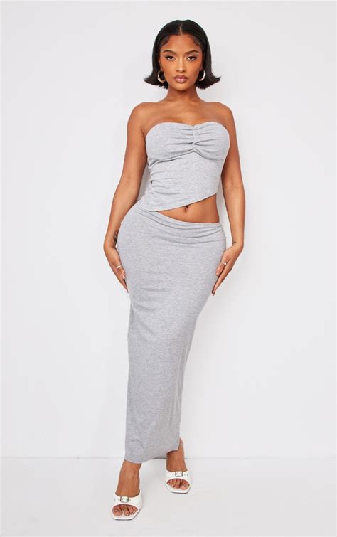 Shape Grey Marl Jersey Asymmetric Waist Maxi Skirt Shape Prettylittlething